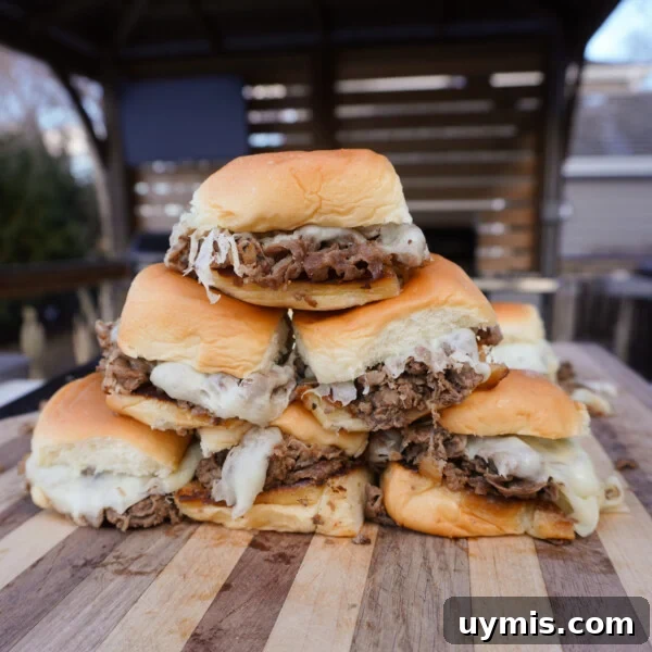 Grilled Prime Rib Sliders with Horseradish Sauce 12 stacked cheesesteak sliders
