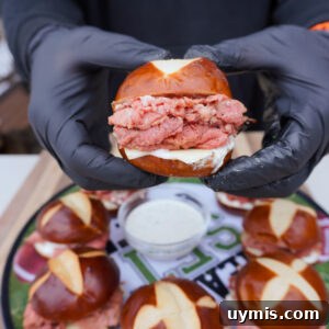 Grilled Prime Rib Sliders with Horseradish Sauce 15 grilled prime rib sliders presented.