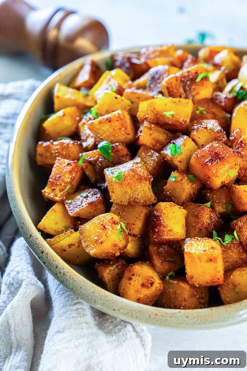 Spiced Roasted Butternut Squash Recipe 3 A bowl of roasted butternut squash with spices.