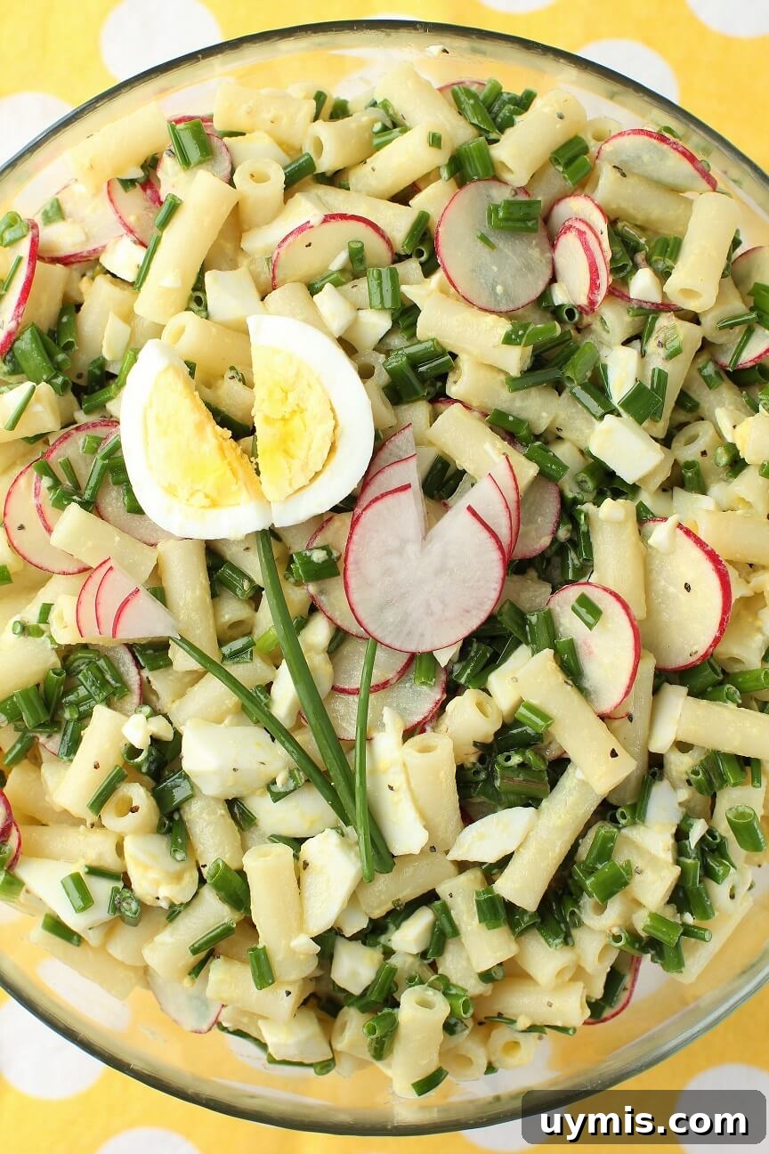Spring Chive and Egg Pasta Salad Recipe 2 A pretty garnish on top of the chive & egg pasta salad