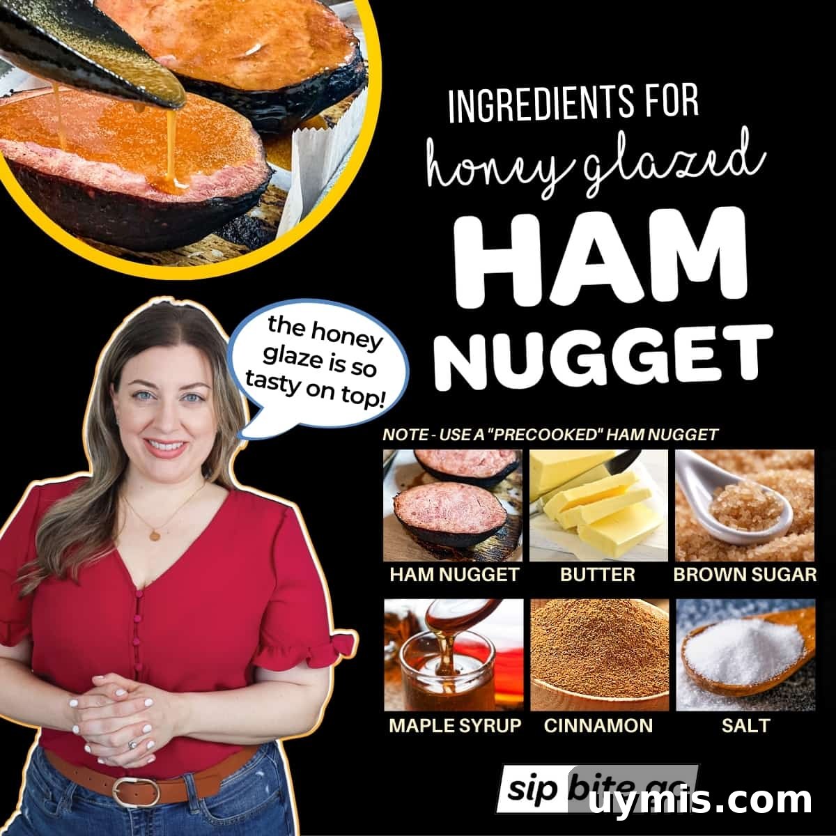 Honey-Glazed Ham Nuggets Recipe with Small Boneless Ham 3 Infographic chart with Honey Glazed Ham Nugget Recipe Ingredients