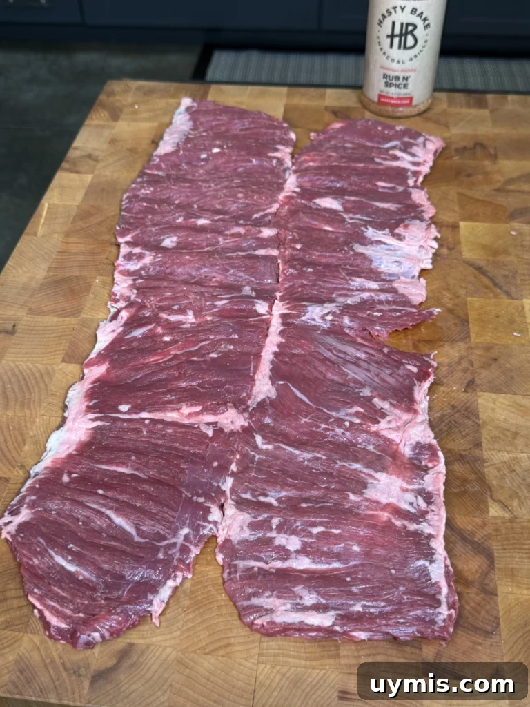 flattened skirt steak for the pinwheels