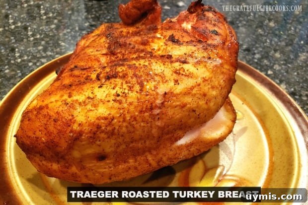 Traeger Roasted Turkey Breast Traeger roasted turkey breast cooked on a smoker grill