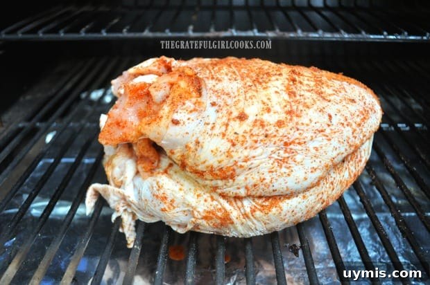 Turkey Breast On The Traeger Grill Seasoned turkey breast placed directly on the Traeger grill grate