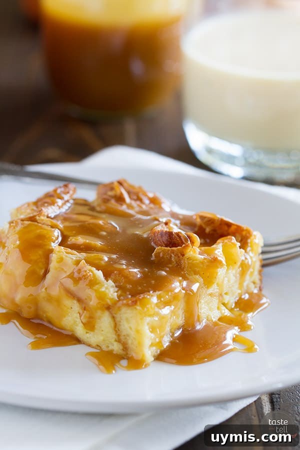 Eggnog Croissant Bread Pudding with Caramel Syrup 2 Eggnog Croissant Bread Pudding with Caramel Eggnog Syrup, a rich holiday breakfast or dessert made with buttery croissants and eggnog custard.