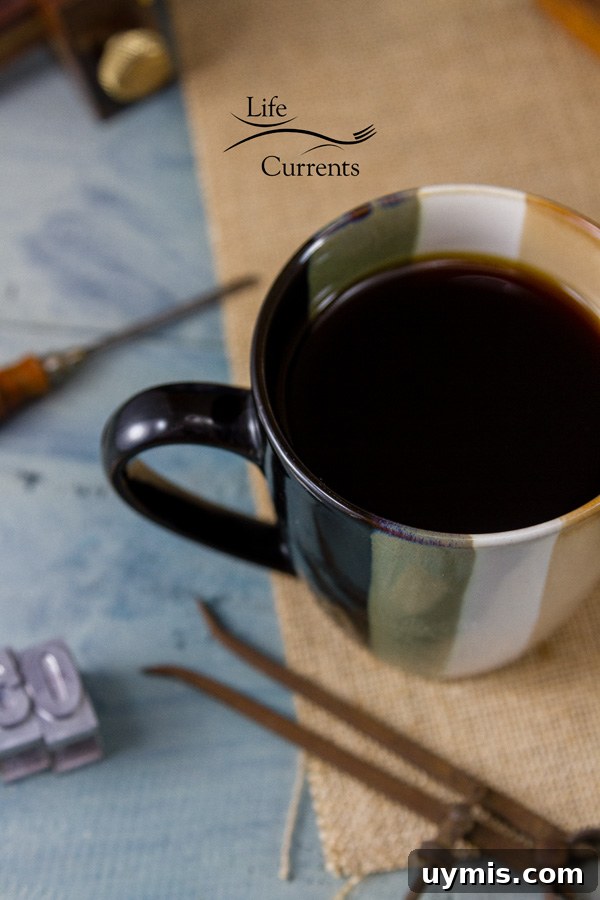 Steaming cup of coffee