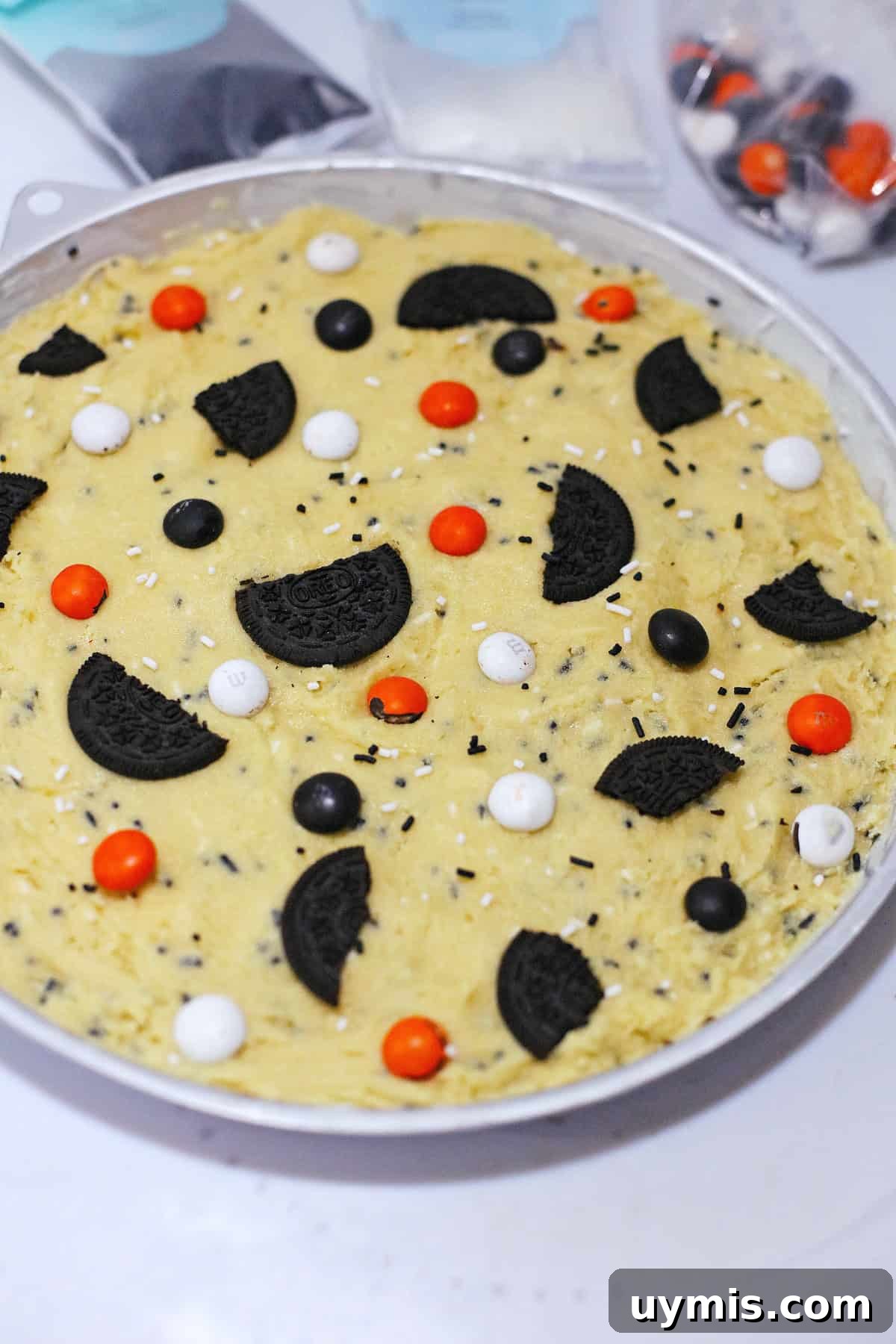 Spooky Halloween Cookie Cake Recipe 5 halloween cookie in pan