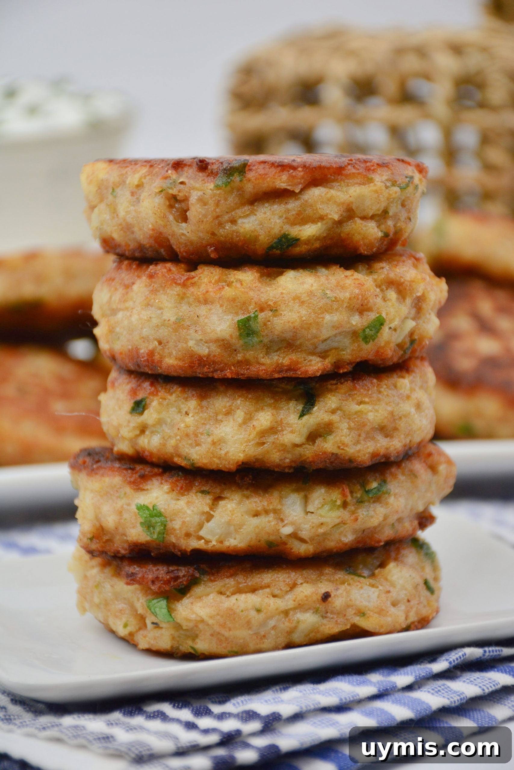 Golden cauliflower fritters close up
