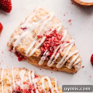 Fresh Strawberry Scones Recipe with Tender Crumb 7 Glazed strawberry scone.