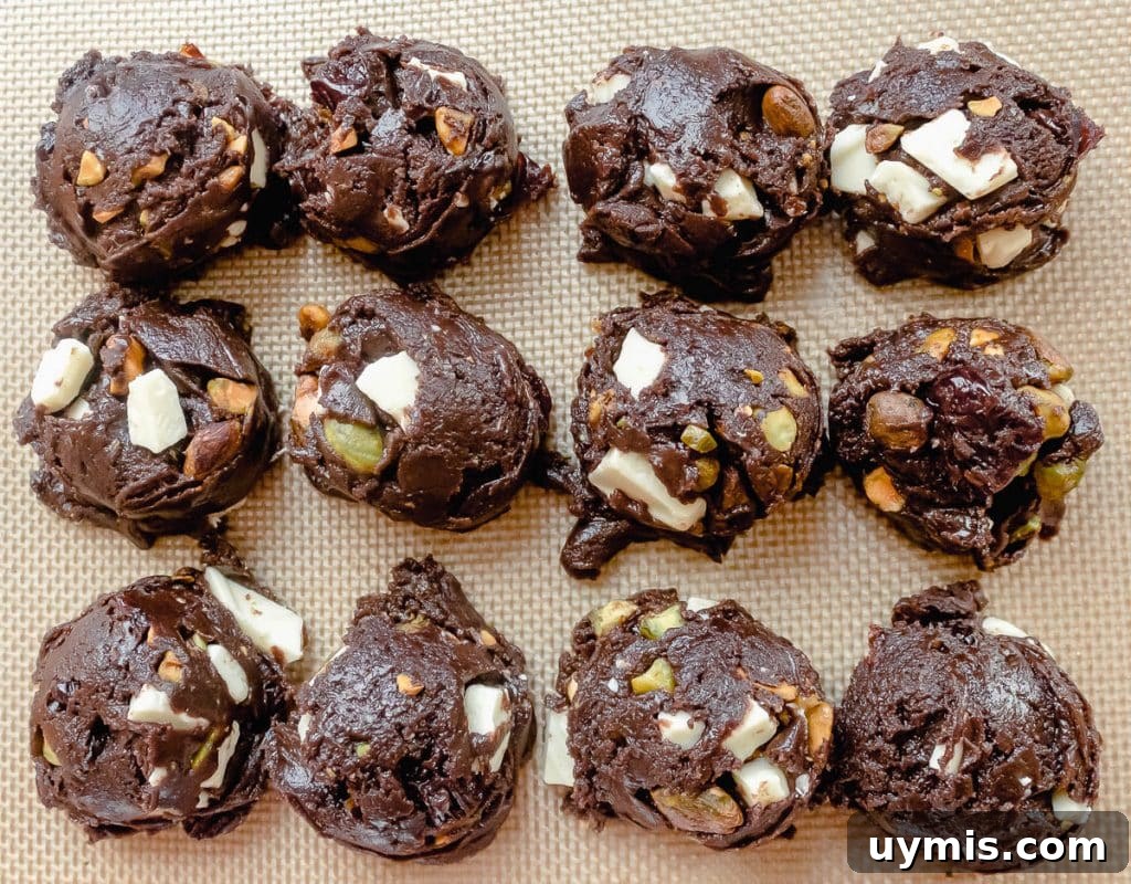 White Chocolate Cherry Pistachio Brownie Mix Cookies 4 brownie mix cookies before baking