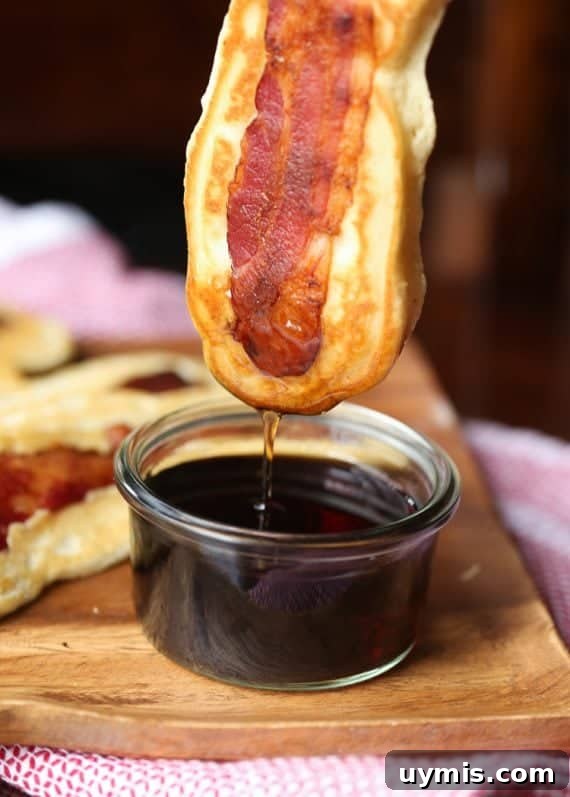 Maple Bacon Pancake Dippers Recipe 3 Pancake Bacon Dippers! A soft pancake surrounds a crispy piece of bacon that you can dip right in maple syrup!