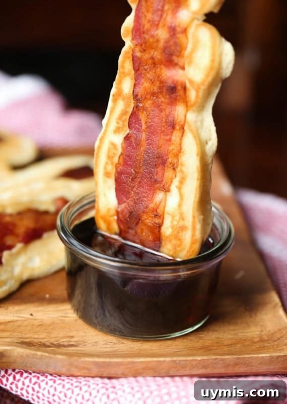 Maple Bacon Pancake Dippers Recipe 8 Pancake Bacon Dippers! A soft pancake surrounds a crispy piece of bacon that you can dip right in maple syrup!