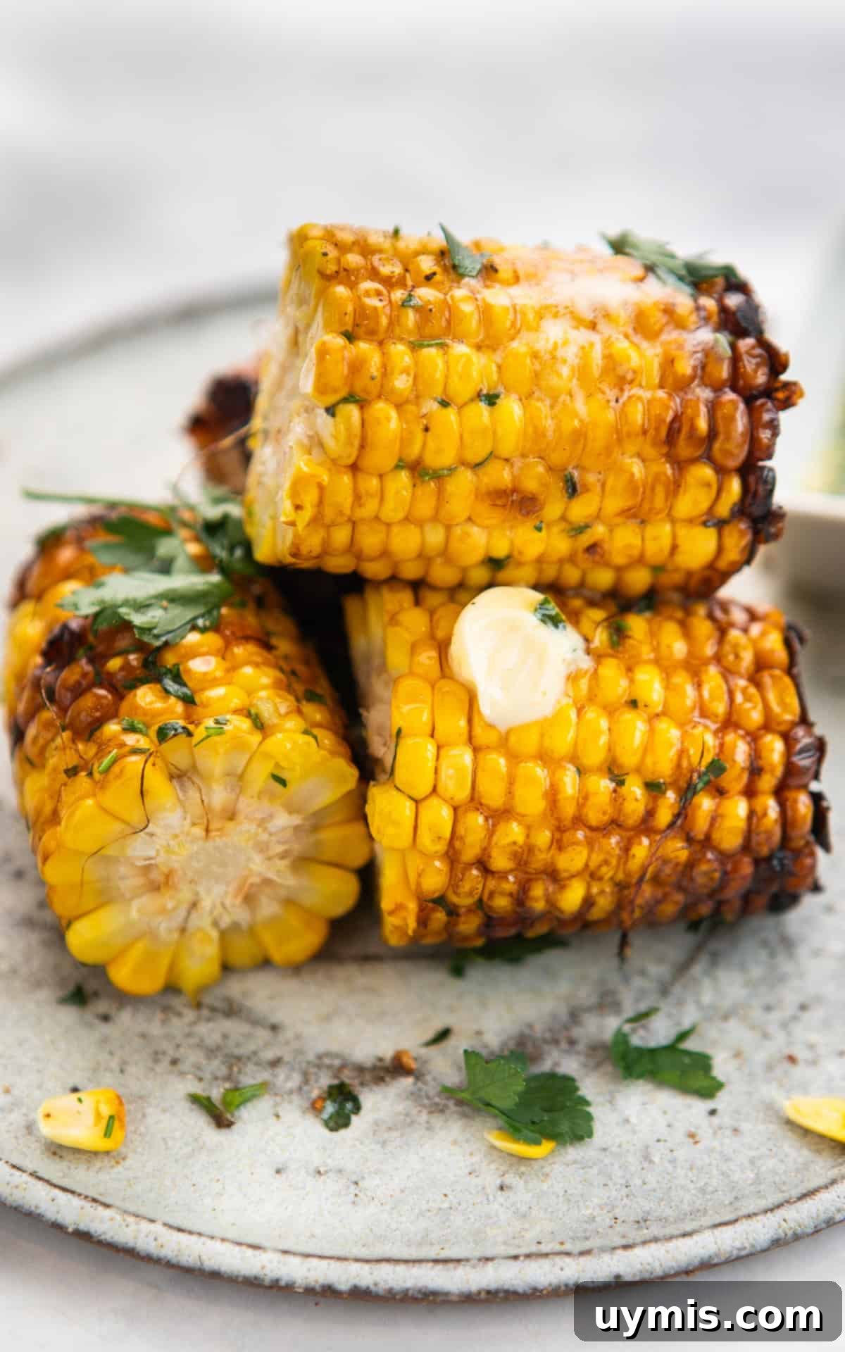 Air Fryer Corn on the Cob Recipe — Juicy and Crispy 8 air fryer corn on the cob with butter and sour cream.
