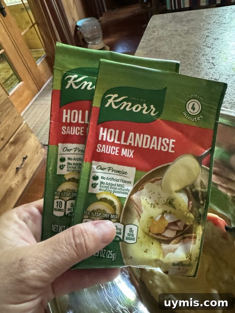 Baked Eggs Benedict Hash Brown Casserole 3 Two packets of Knorr's Hollandaise Sauce mix.