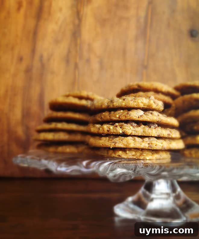 Crispy Oatmeal Cookies Recipe with Brown Sugar Crunch 2 Stacks of Crunchy Oatmeal Cookies.