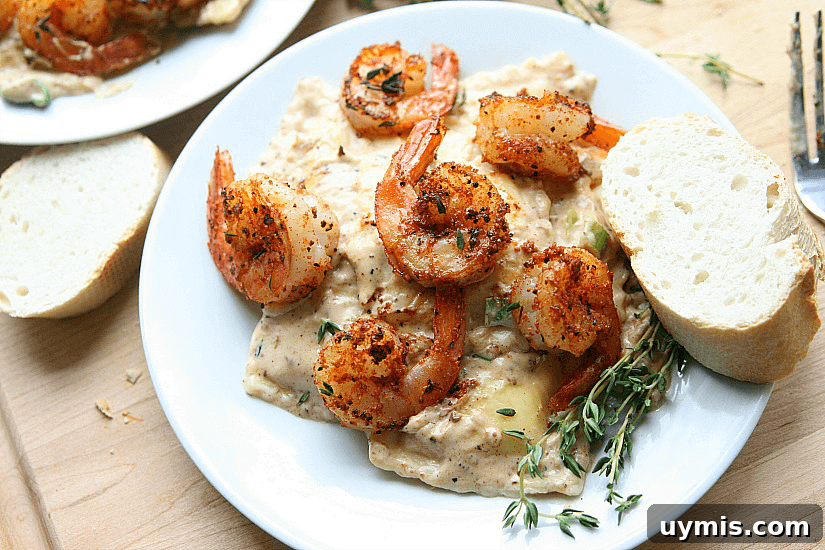 Blackened Shrimp and Cheese Ravioli Recipe 5 Blackened Shrimp and Cheese Ravioli with a side of french bread.