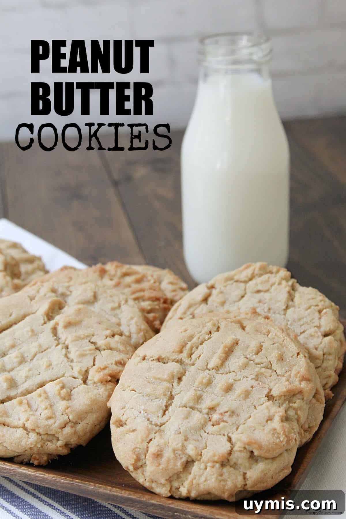 PEANUT BUTTER COOKIES wood tray of large peanut butter cookies and glass of milk