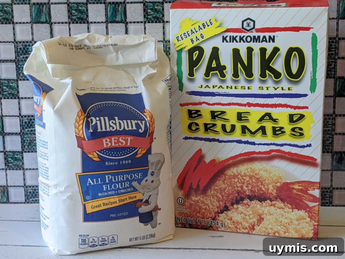 flour and panko bread crumbs