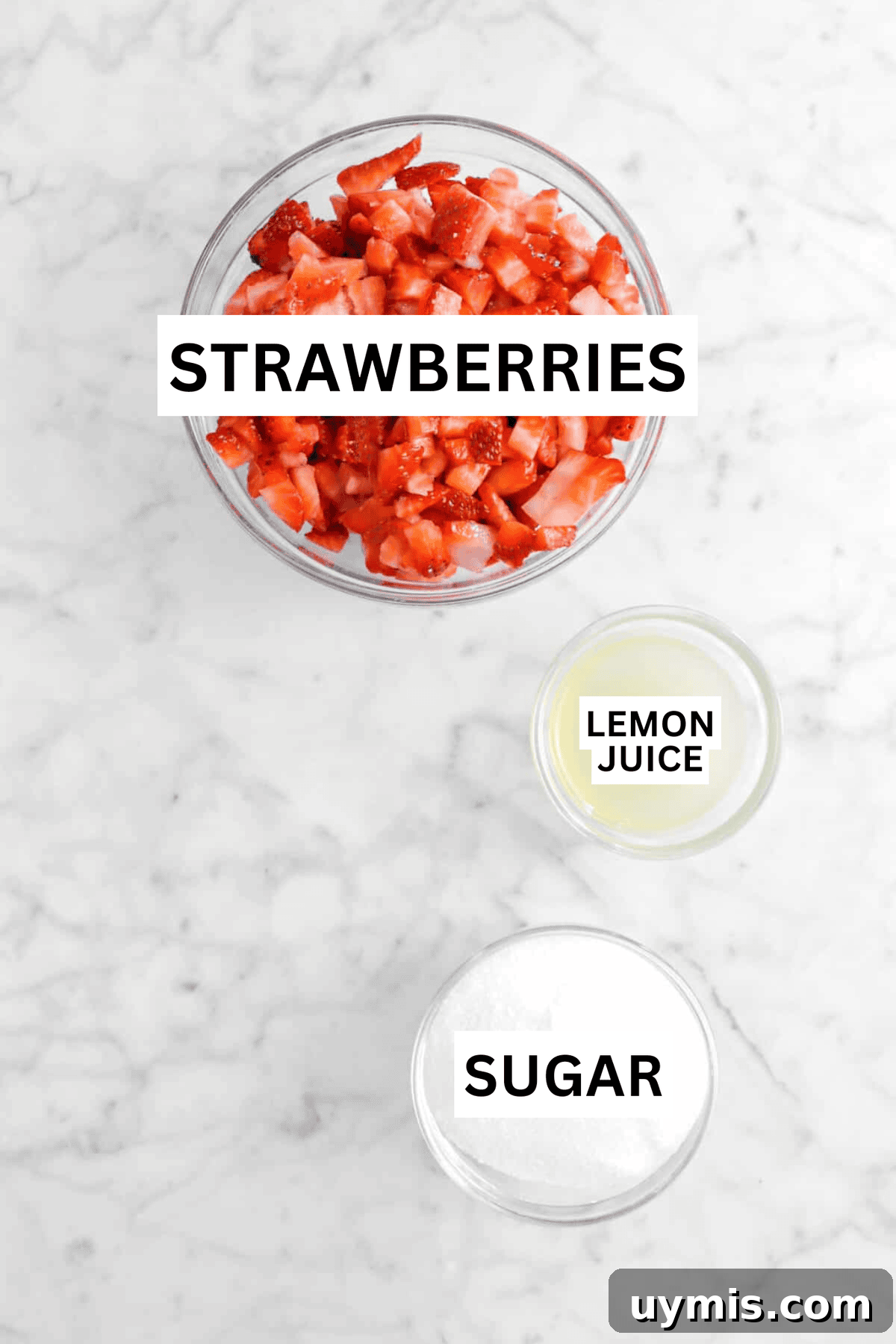 Ingredients for strawberry jam.