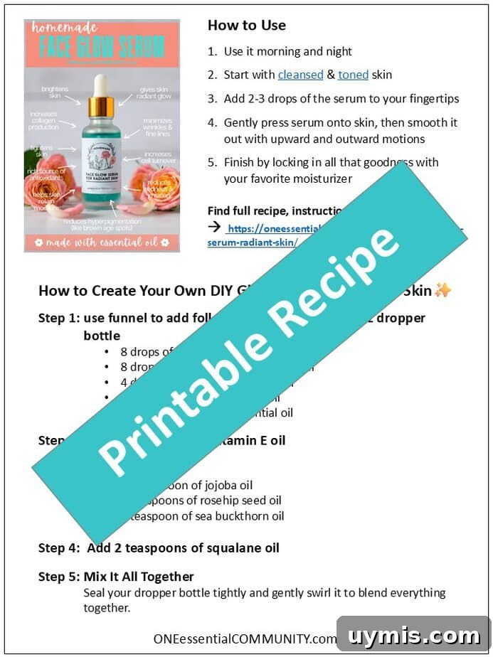 DIY Face Glow Serum Recipe for Radiant Skin 4 click for free printable recipe of homemade face glow serum {made with essential oils}
