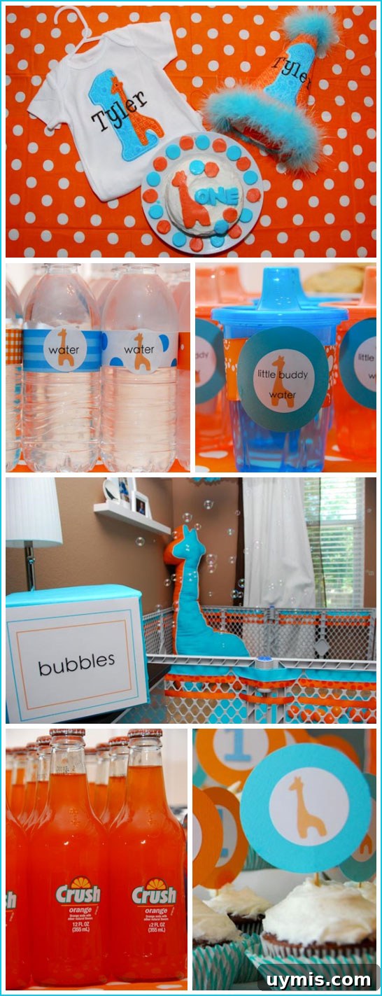 Giraffe First Birthday in Blue & Orange