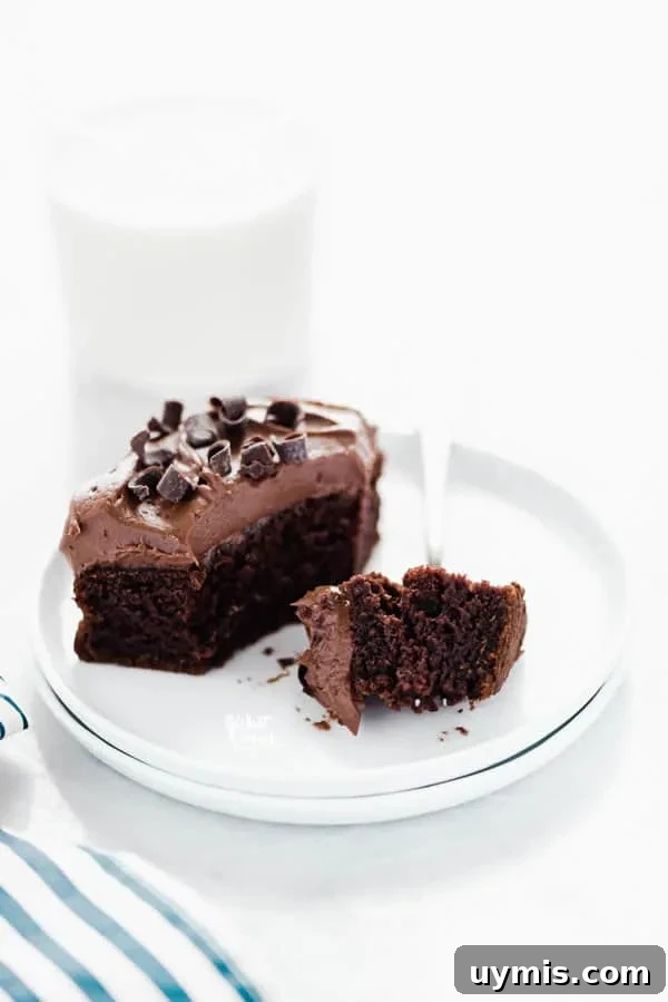 Gluten-Free Chocolate Pumpkin Cake Recipe 6 Gluten free chocolate pumpkin cake on a white plate with a forkful of cake taken