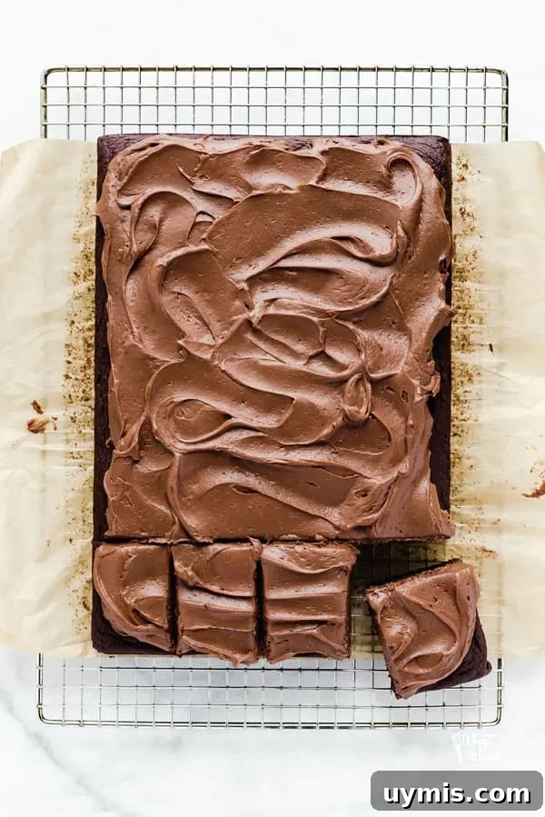Gluten-Free Chocolate Pumpkin Cake Recipe 4 9x13 gluten free pumpkin chocolate cake on unbleached parchment paper with slices cut