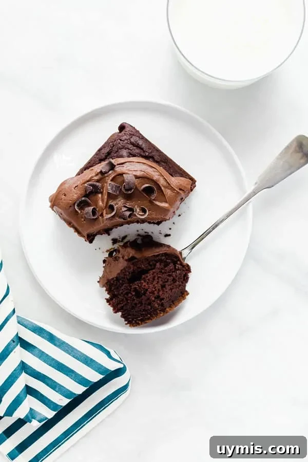 Gluten-Free Chocolate Pumpkin Cake Recipe 5 Overhead shot of gluten free chocolate pumpkin cake on a white plate with a forkful resting on the plate