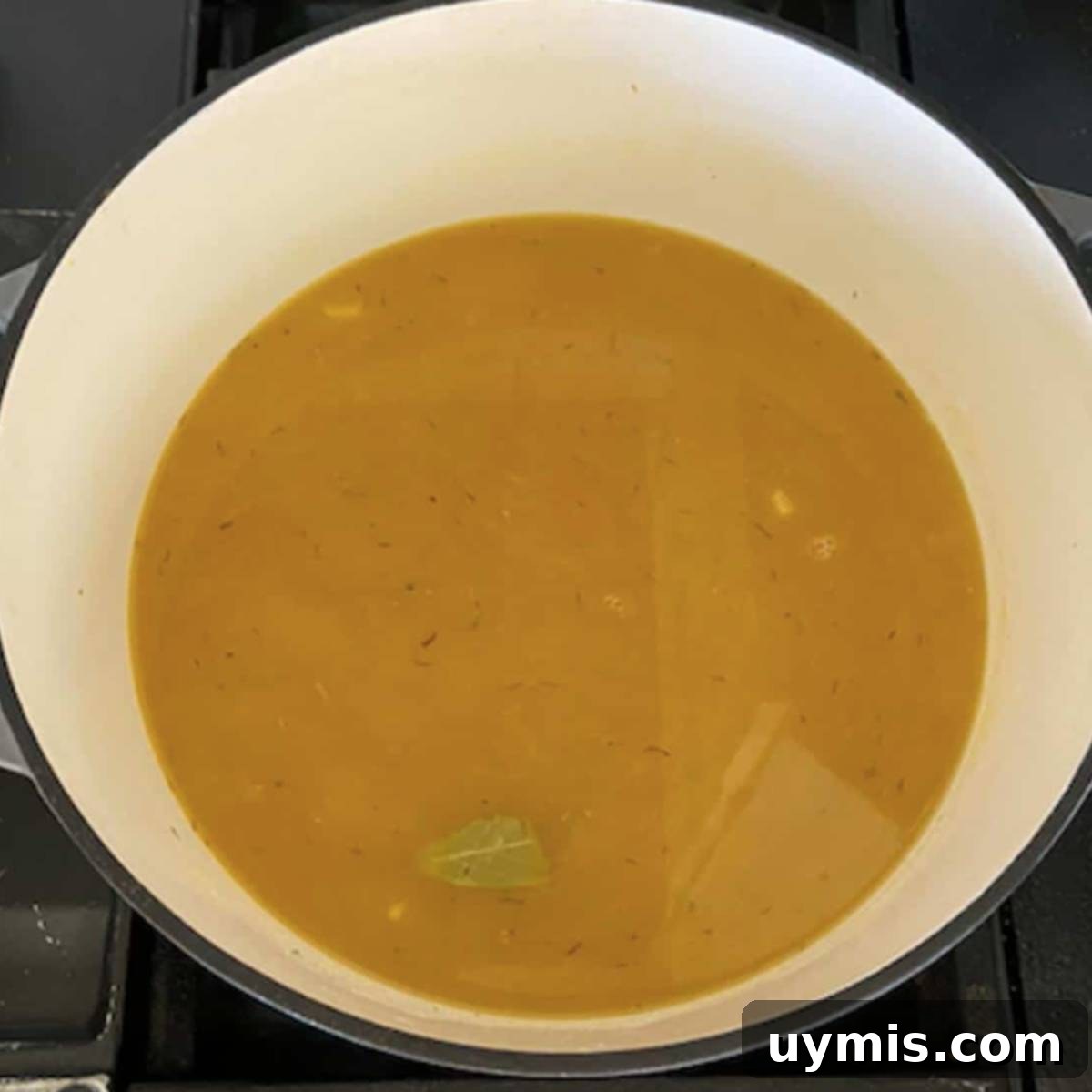 Dutch oven full of chicken stock.