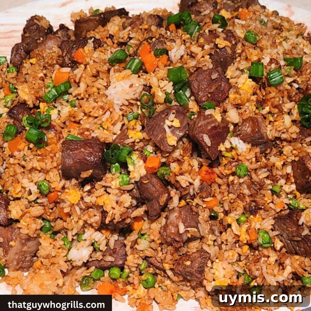 Blackstone Teriyaki Steak Fried Rice on a platter