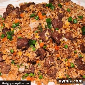 Blackstone Teriyaki Steak Fried Rice on a platter