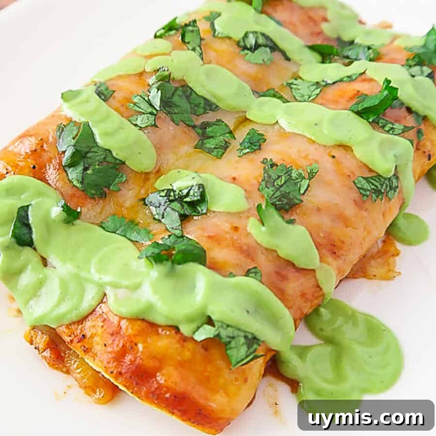 Baked Red Chicken Enchiladas with Creamy Avocado Sauce 9 Easy Baked Red Chicken Enchiladas (with Creamy Avocado Sauce Drizzle)