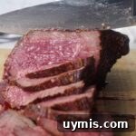 Smoked Rump Roast with Thyme Rub 7 Smoked rump roast being sliced