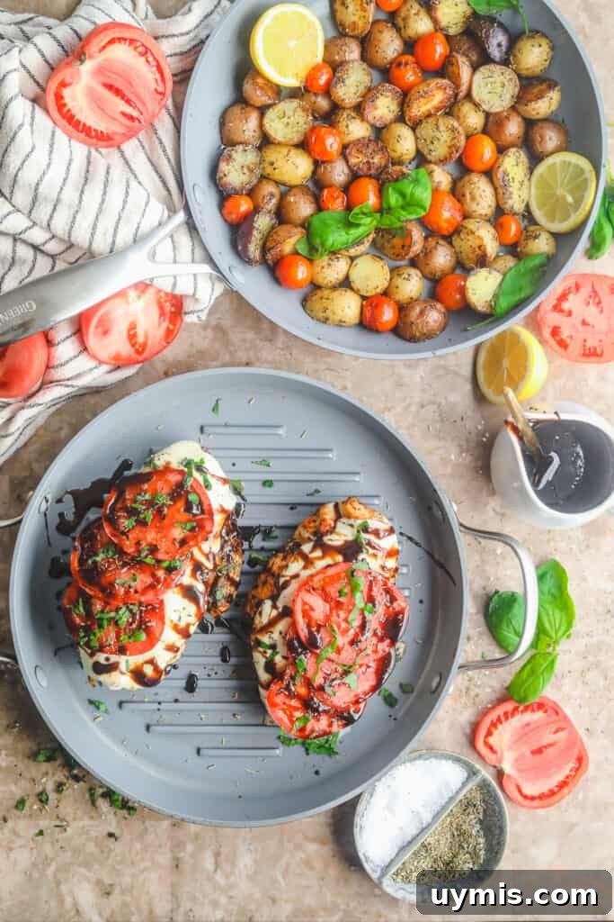 Caprese Grilled Chicken with Herb Roasted Potatoes 2 Caprese Grilled Chicken with Roasted Potatoes