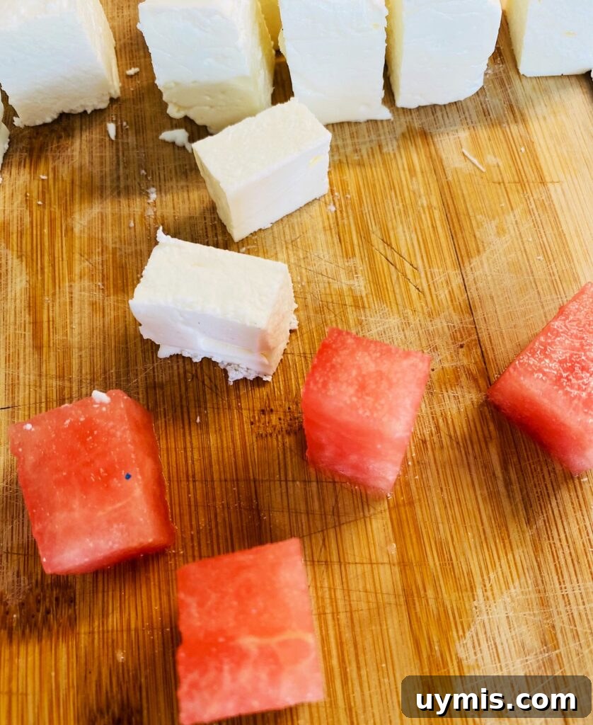 Watermelon Feta Prosciutto Appetizer Bites 3 diced watermelon and feta