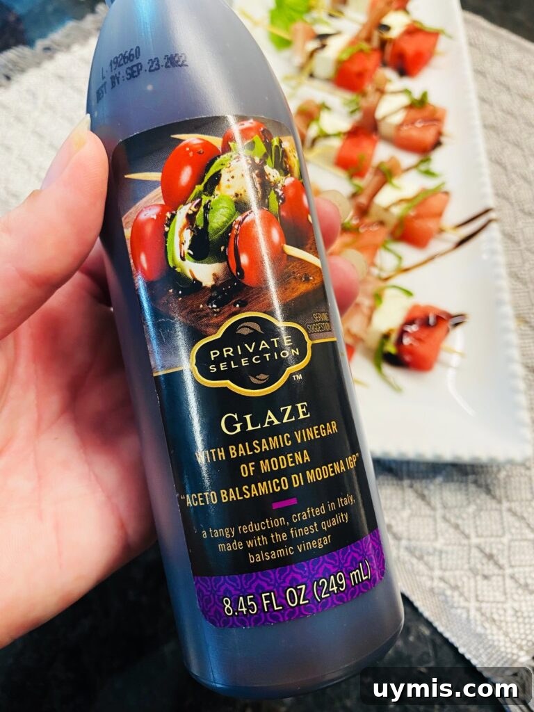 Watermelon Feta Prosciutto Appetizer Bites 7 bottle of balsamic glaze