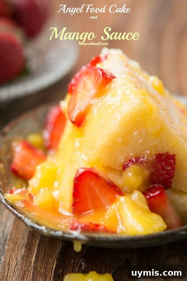 Mango Chiffon Pie Recipe with Fluffy Tropical Filling 4 You have to try this totally easy dessert! It's just angel food cake and a totally lickable mango sauce ohsweetbasil.com
