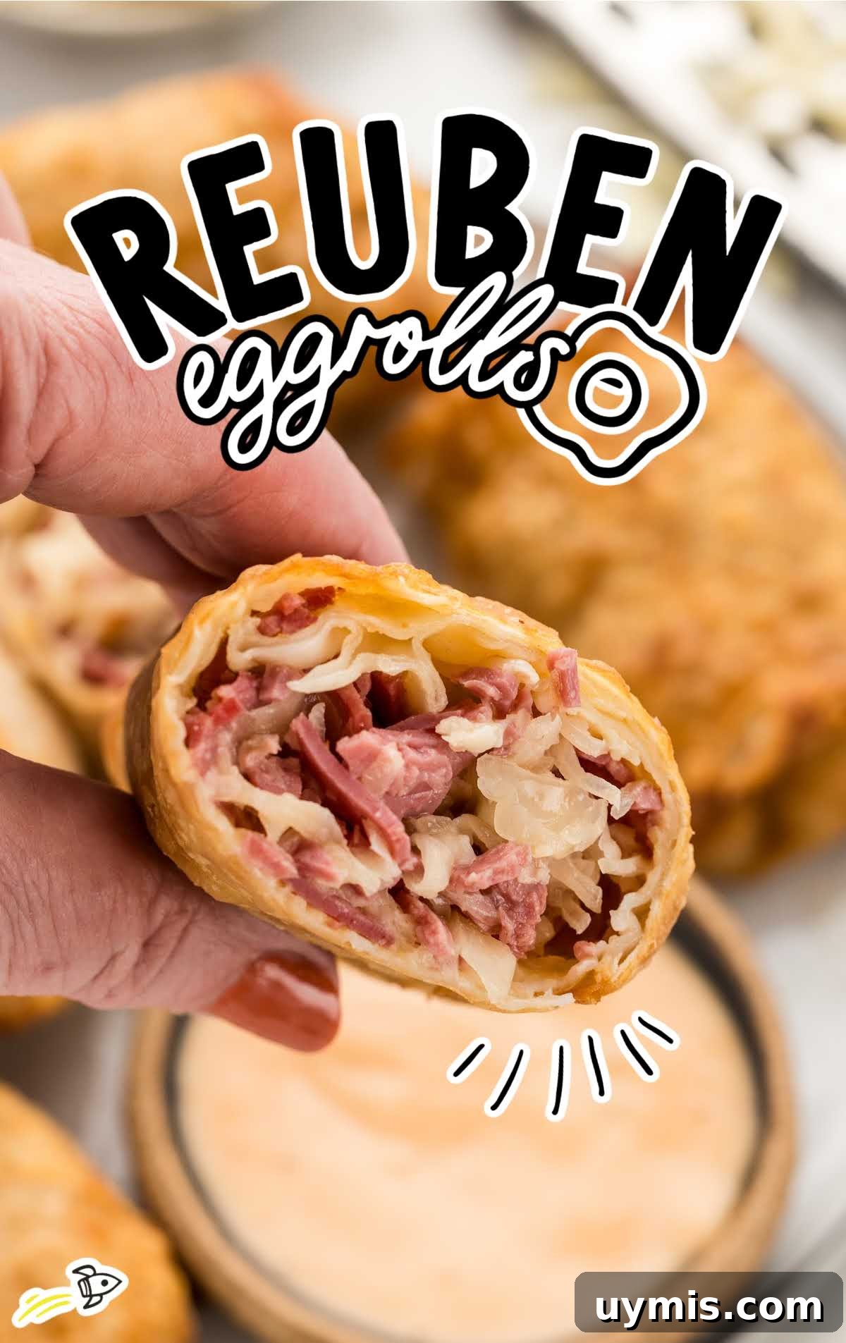 a Reuben Eggroll with a bowl of thousand island dressing
