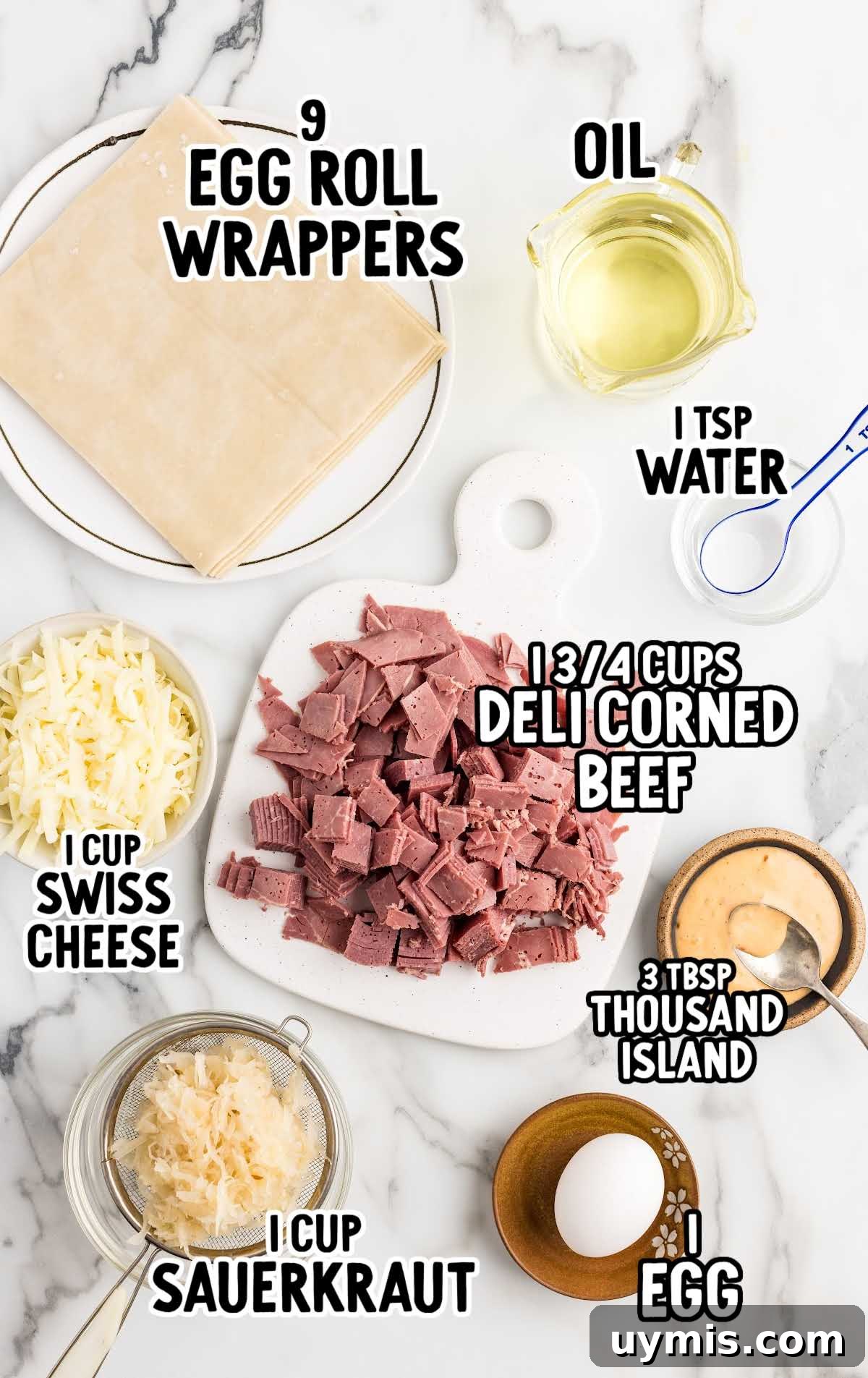 Reuben Eggrolls raw ingredients that are labeled