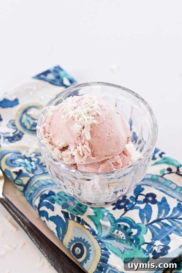 Strawberry Coconut Ice Cream Recipe 2 This Strawberry Coconut Ice Cream is so decadent and lusciously creamy! Grab a bowl of this vegan ice cream made with less refined sugar thanks to the sweetness of fresh strawberries and bananas.