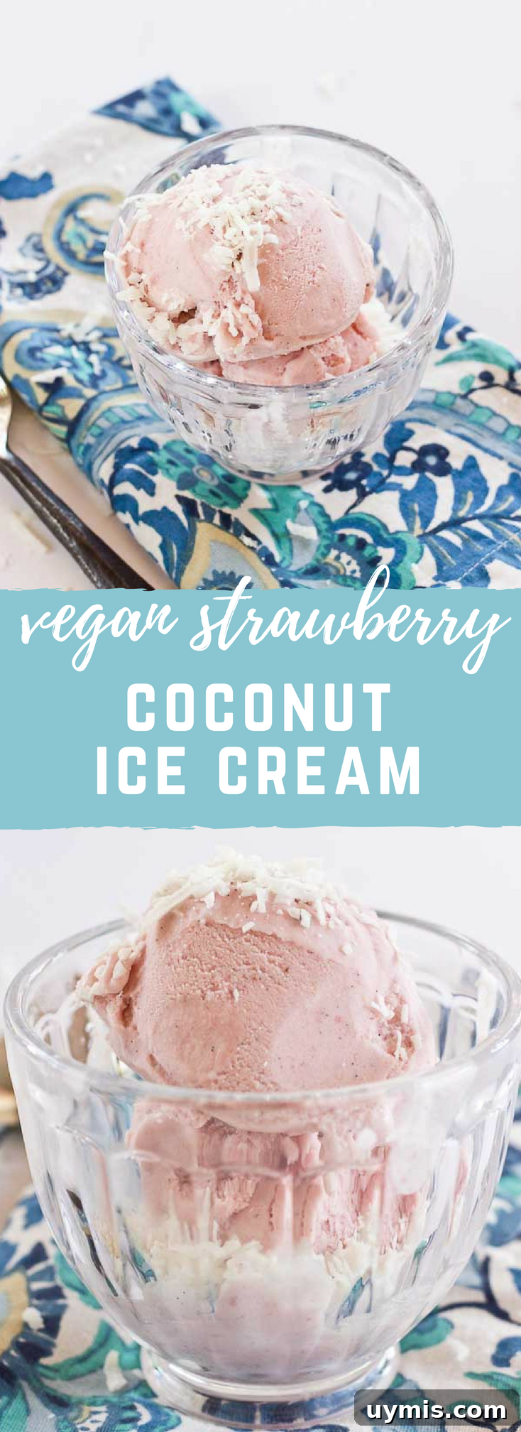 Strawberry Coconut Ice Cream Recipe 9 This Strawberry Coconut Ice Cream is so decadent and lusciously creamy! Grab a bowl of this vegan ice cream made with less refined sugar thanks to the sweetness of fresh strawberries and bananas.