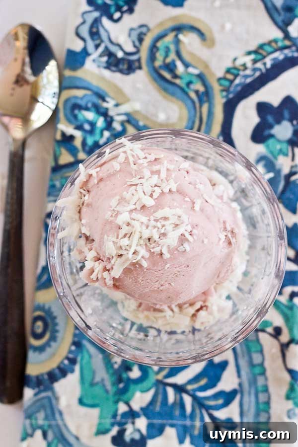 Strawberry Coconut Ice Cream Recipe 5 This Strawberry Coconut Ice Cream is so decadent and lusciously creamy! Grab a bowl of this vegan ice cream made with less refined sugar thanks to the sweetness of fresh strawberries and bananas.