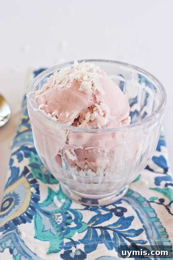 Strawberry Coconut Ice Cream Recipe 6 This Strawberry Coconut Ice Cream is so decadent and lusciously creamy! Grab a bowl of this vegan ice cream made with less refined sugar thanks to the sweetness of fresh strawberries and bananas.