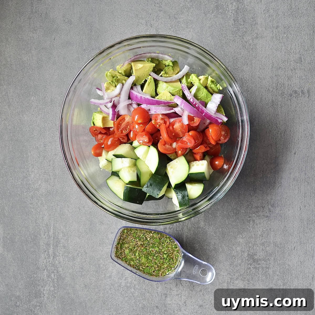 Chopped salad ingredients and dressing