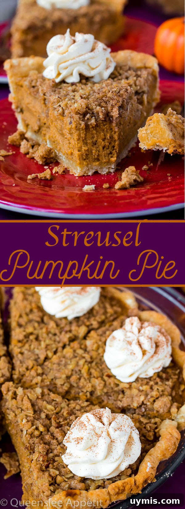 Pumpkin Pie with Streusel Topping Recipe 12 Introducing my new obsession: Streusel Pumpkin Pie! Smooth, rich and flavourful pumpkin filling sits inside a buttery, flakey homemade pie crust and is topped with a crunchy pecan streusel topping. This is the perfect dessert to serve for Thanksgiving!