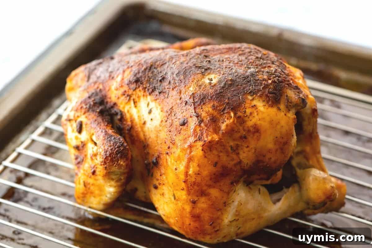 Oven roasted chicken on a roasting pan.