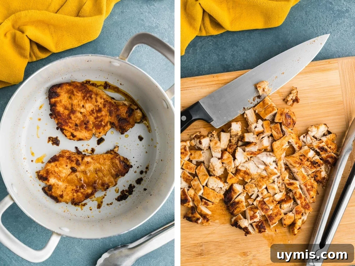 seared chicken in a pot and on a cutting board