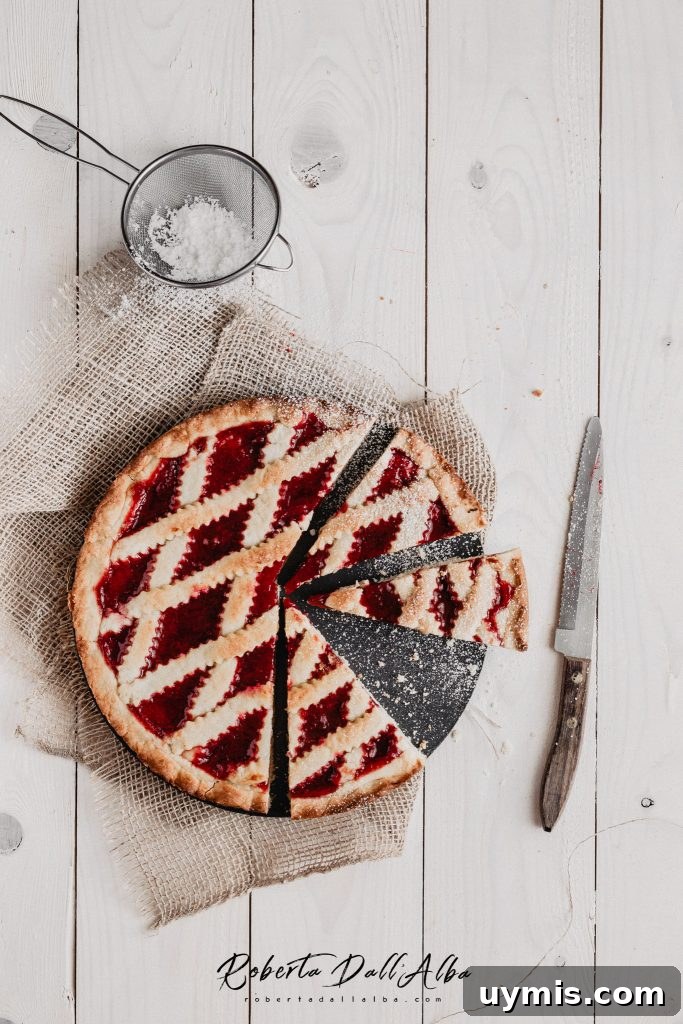 Homemade italian crostata with strawberries' jam