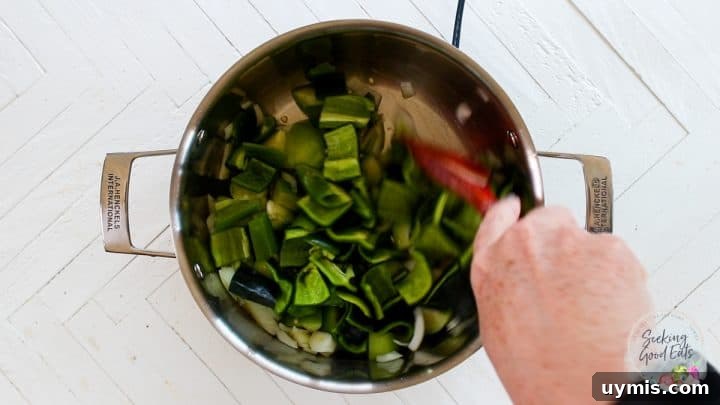 Caramelizing the onions and peppers in stock pot