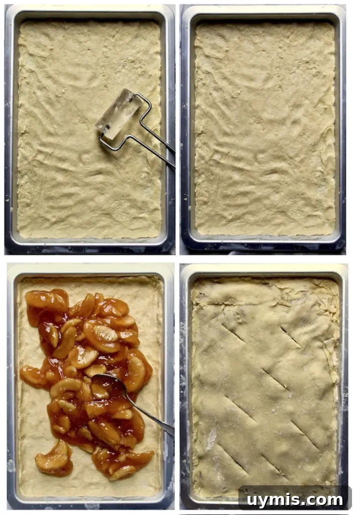Baked Cinnamon Apple Slices 10 Process photo of rolling out dough, spreading filling